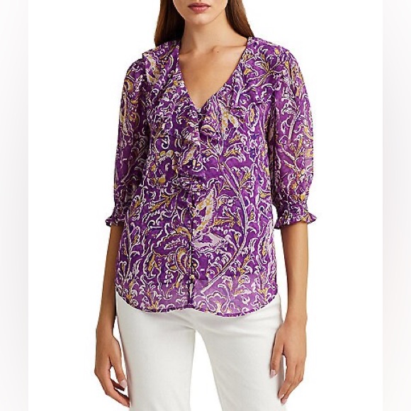 Lauren Ralph Lauren Sheer Purple Blouse With Purple Sheer Tank Slip